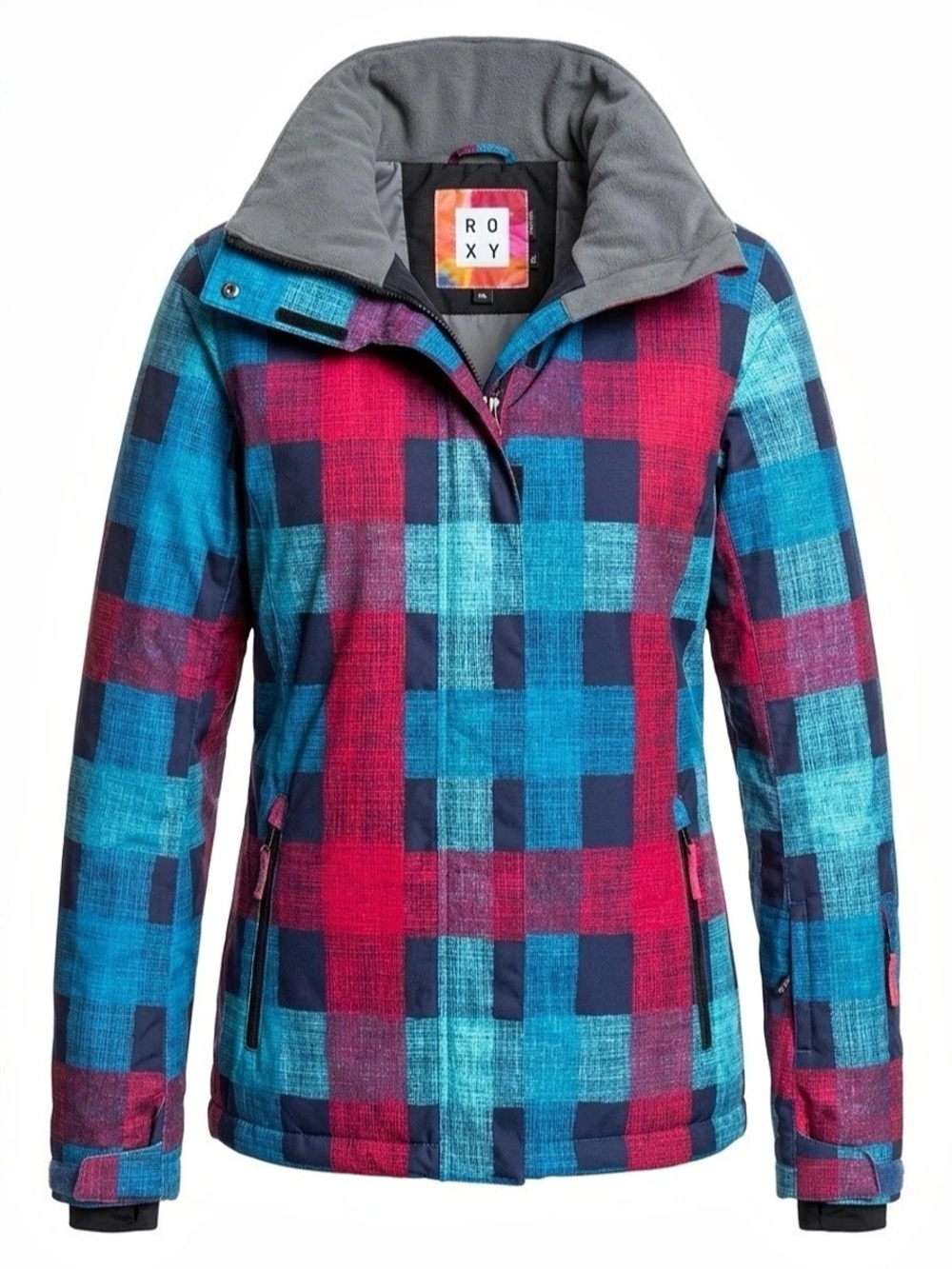 Roxy Jetty Insulated Snow Jacket Plaid Blue & Red Medium
